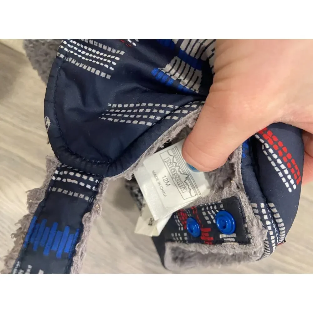 Patagonia Baby Reversible Shell Hat Geometric Print Soft Fleece Lined 12 Months